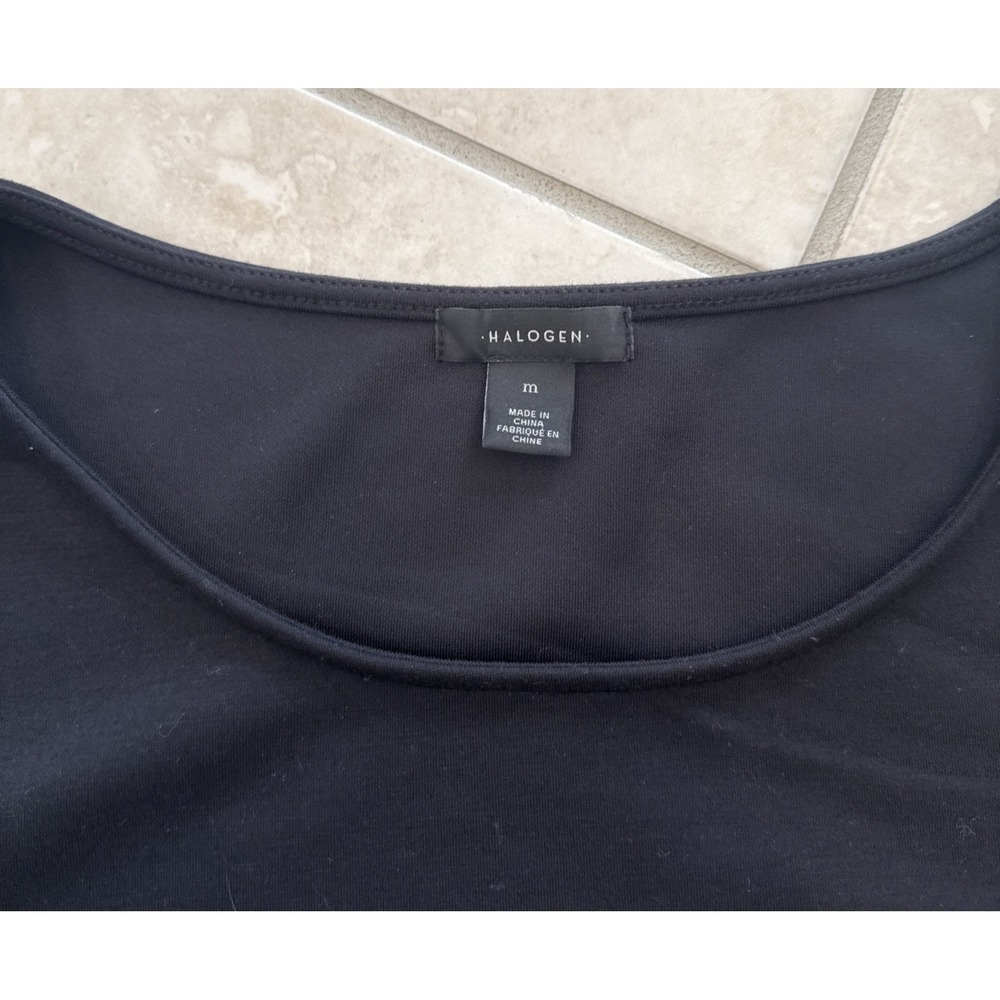 Halogen Black Ruffle 3/4 Sleeve Blouse‎ Sz M Career Preppy Going Out Boxy Top - Picture 7 of 7